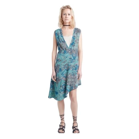 Zadig and Voltaire Root V-Neck Asymmetrical Multicolored Teal Dress Size M - Picture 1 of 12